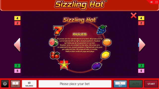 Игровой интерфейс Sizzling Hot 18